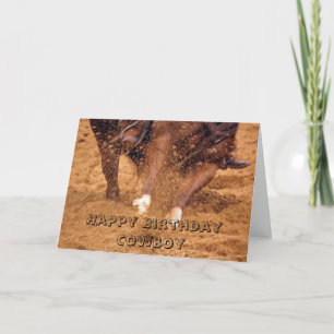 Cowboy y tarjeta de cumpleaños de caballo