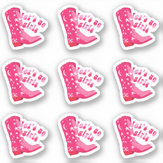 Cowgirl Boot Cute Vamos chicas 9 Pegatinas Set (Anverso)
