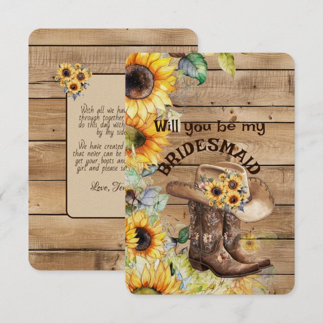Cowgirl Boots and Hat Sunflower Western Bridesmaid (Anverso / Reverso)