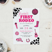 Cowgirl Disco Primer Rodeo Invitación al cumpleaño