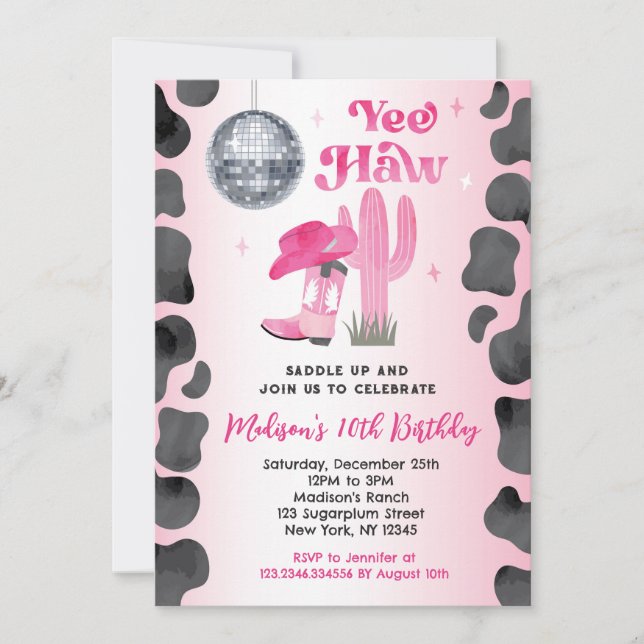 Cowgirl Disco Rodeo Invitaciones de cumpleaños occ (Anverso)