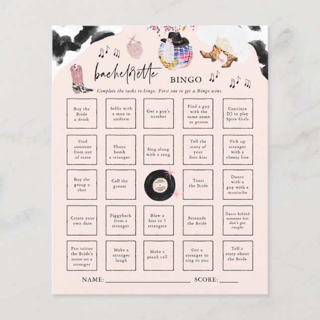 Cowgirl Disco | Tarjeta de juego Bachelorette Bing (Anverso)