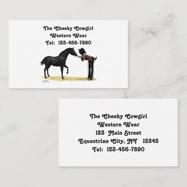 Cowgirl Pinup con tarjetas de negocios de caballos (Anverso / Reverso)