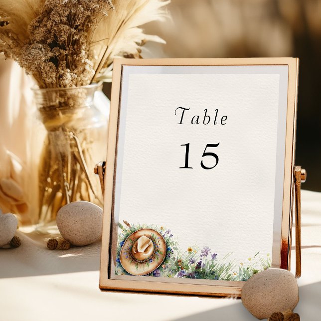 Cowgirl Rústico número de mesa de flores silvestre (Table Number Card from my Wildflower Cowgirl Hat Quinceanera Collection
)