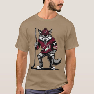 Coyote con una camiseta de jockey sobre hockey sob
