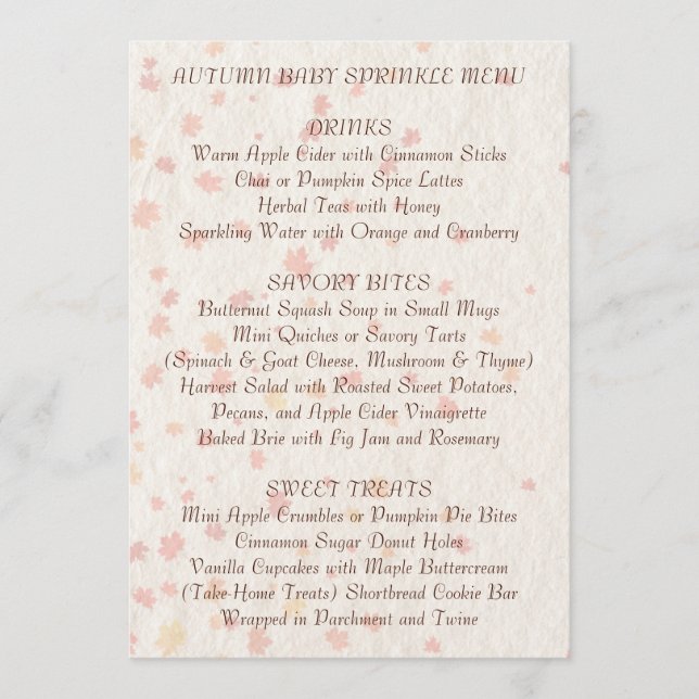 Cozy Autumn Baby Sprinkle Menu | Seasonal  (Anverso)