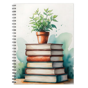 Cozy Books & Plant   Cuaderno de espiral de acuare