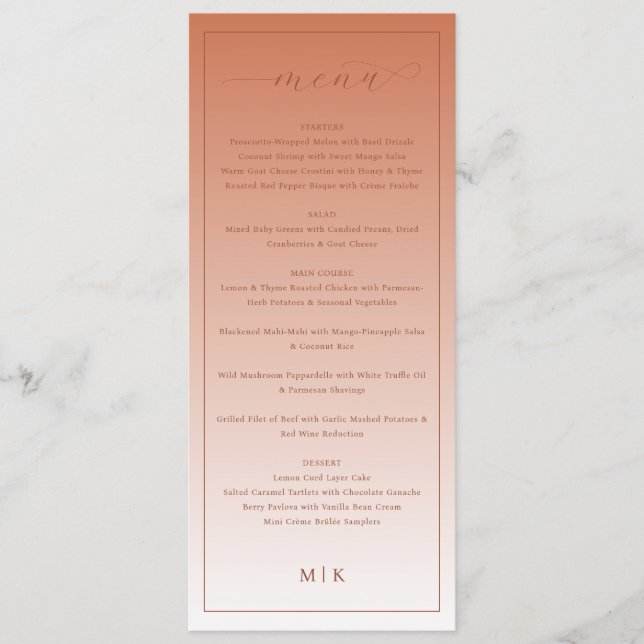Cozy Peach Classic Wedding Menu (Anverso)