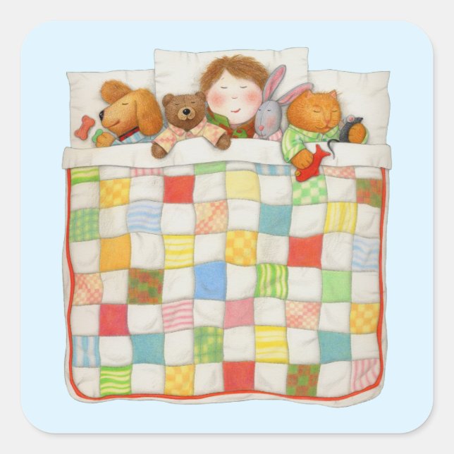 COZY QUILE Pequeños Pegatinas cuadrados - Azul (Anverso)