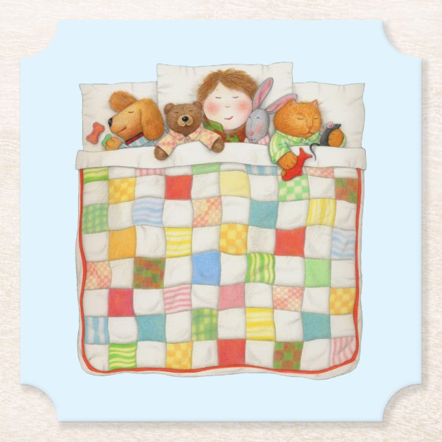 COZY QUILT Posavasos de papel - Azul (Anverso)