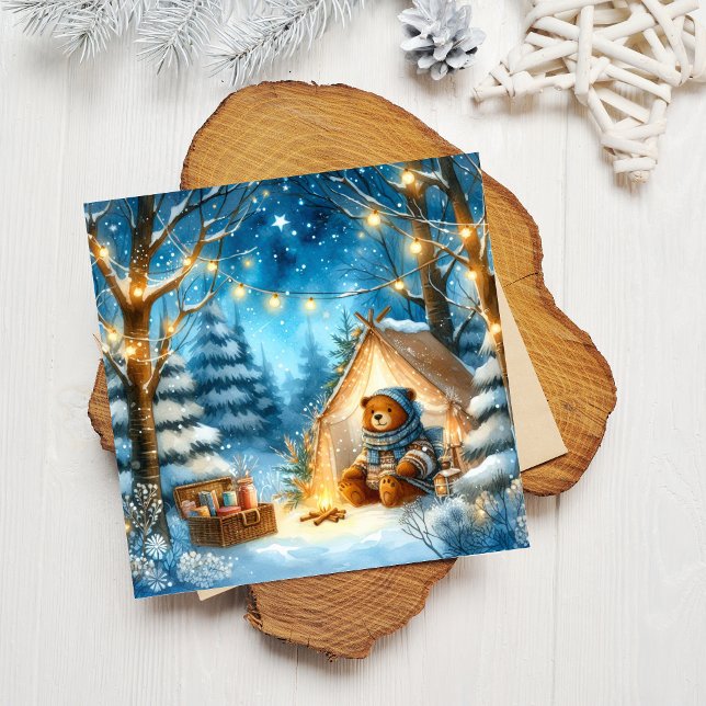 Cozy Teddy Bear Tarjeta de vacaciones plana de tem (Subido por el creador)