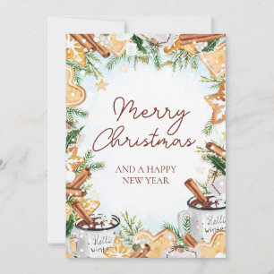 Cozy Watercolor Navidad tarjeta de vacaciones