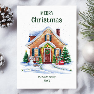Cozy Watercolor Navidad Tarjeta de vacaciones para