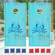 Crab Beach House Rustic Wood Grain Personalized