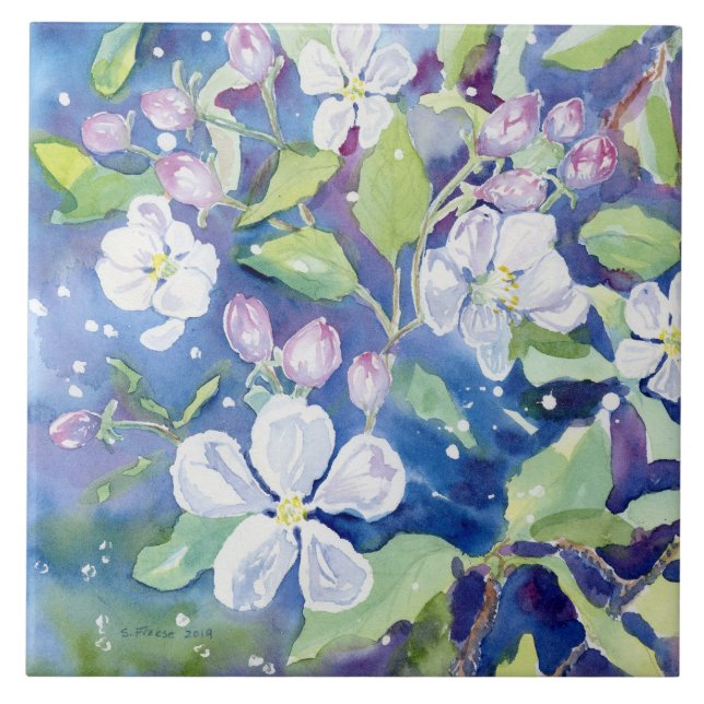 "Crabapple florece" teja decorativa del acento (Frente)