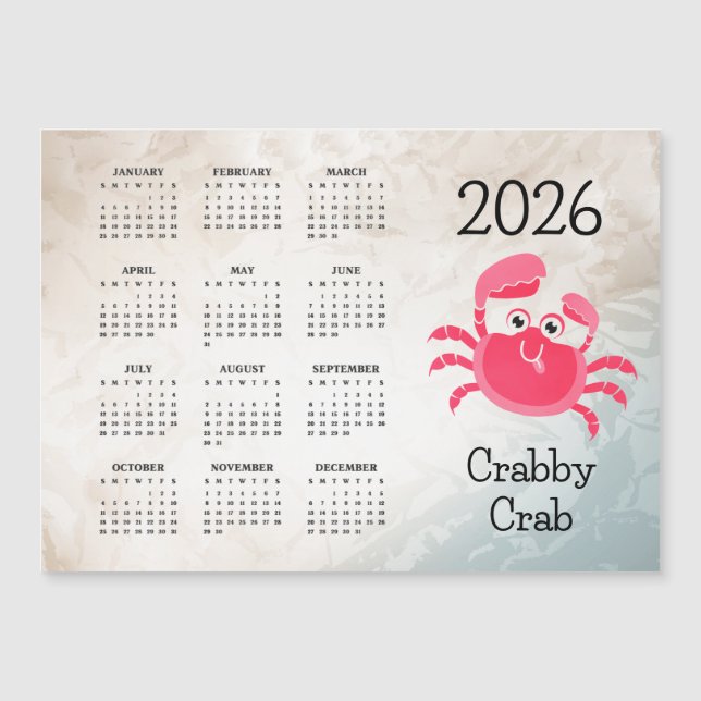 Crabby Crab Design 2026 Calendar (Anverso)