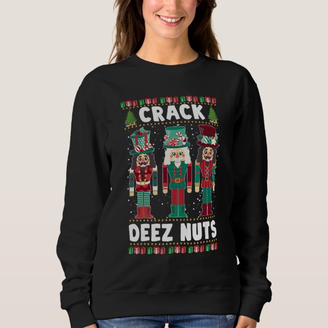 Crack Deez Nuts Funny Navidades feos Sweater Famil (Anverso)