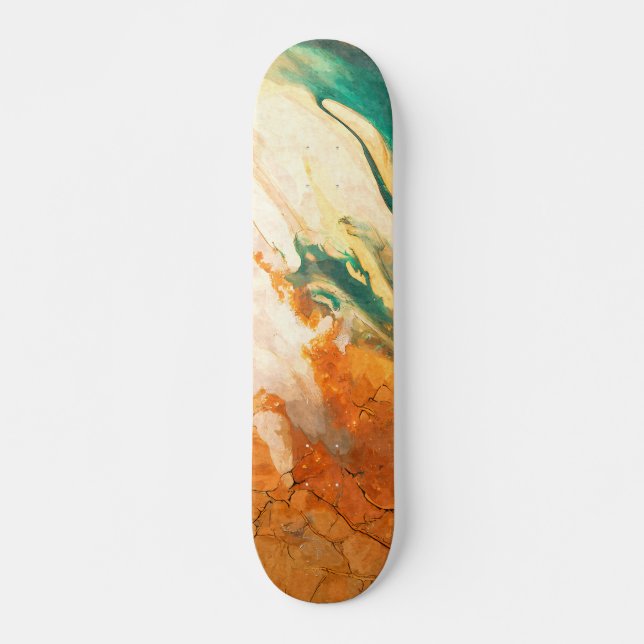Cracked Earth Teal Orange Abstract Skateboard (Anverso )