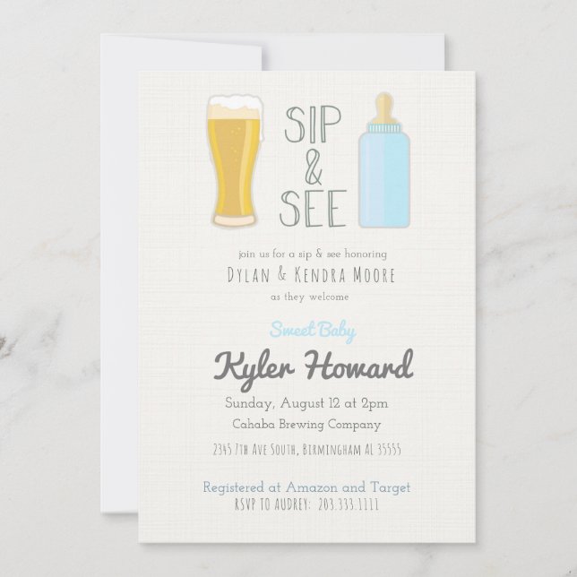 Craft Beer Sip & See Baby Boy Shower Invitación (Anverso)