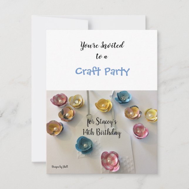 Crafting Paper Flowers Birthday Party Invitación (Anverso)