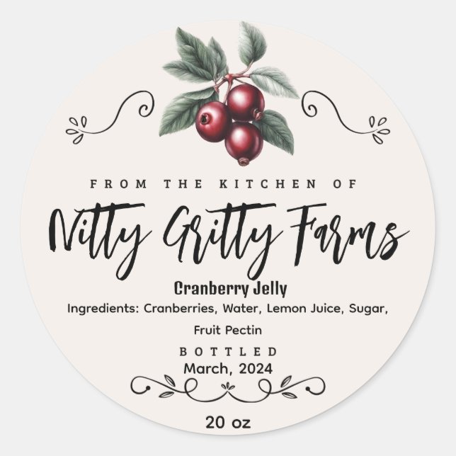 Cranberry Jam Jelly conservar la etiqueta de lata  (Anverso)