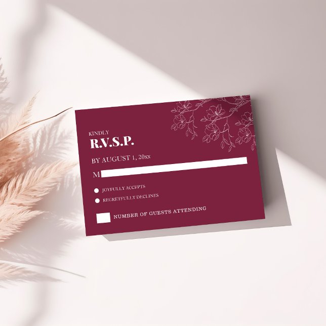 Cranberry Modern Floral Wedding RSVP (Modern Floral Cranberry Wedding RSVP)