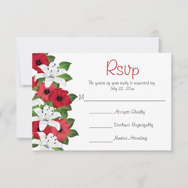 Cranberry Red Flower Lilies - Wedding RSVP (Anverso)