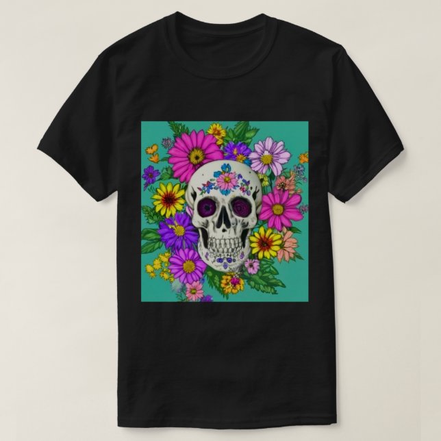 cráneo colorido con flores camiseta (Diseño del anverso)