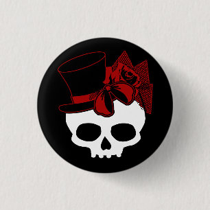 Cráneo Cubierto Con Botón De Doble Rojo De Sombrer