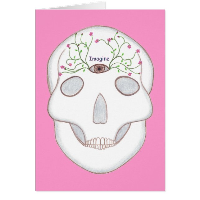 Cráneo de azúcar con tarjetas de ojos y flores de  (Frente)