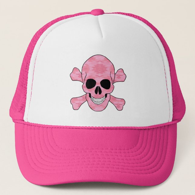 Cráneo De Camuflaje Rosado Y Gorra De Crossbone (Anverso)