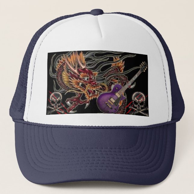 Cráneo de la guitarra del dragón chino y gorra (Anverso)