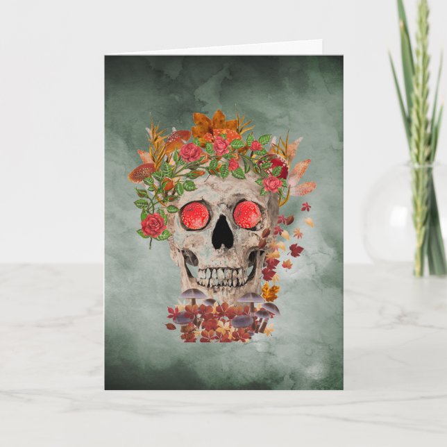 Cráneo de otoño sobre la tarjeta de halloween de f (Anverso)