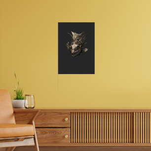 Cráneo de pez prehistórico arte oscuro grunge