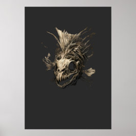 Cráneo de pez prehistórico arte oscuro grunge