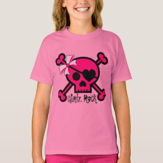 Cráneo de rock y camiseta de remolino rosado de ch