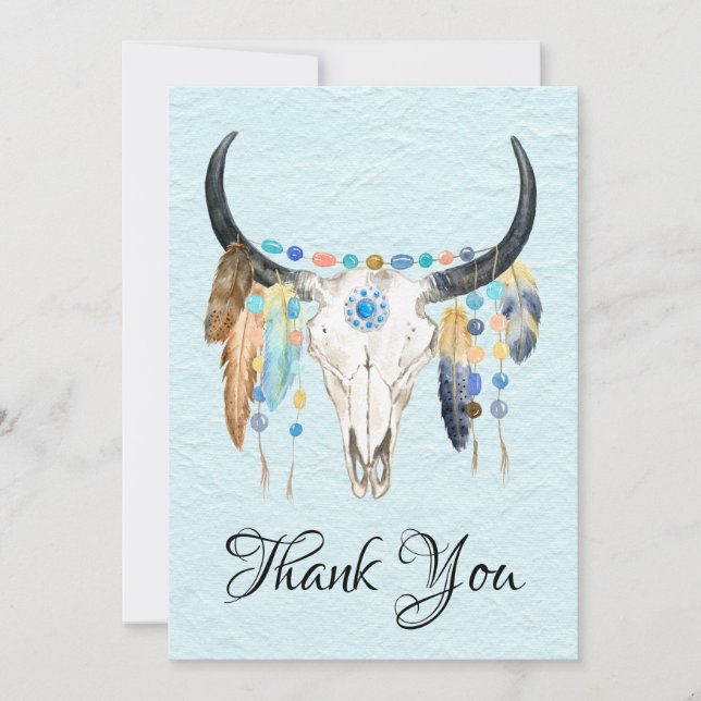 Cráneo de vacas decoradas Gracias tarjeta plana (Anverso)