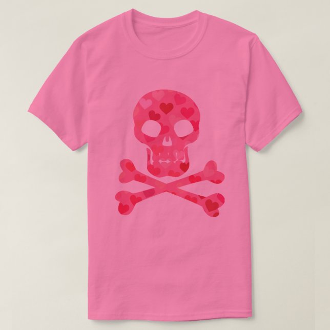 Cráneo del patrón del corazón rosado y camiseta de (Diseño del anverso)