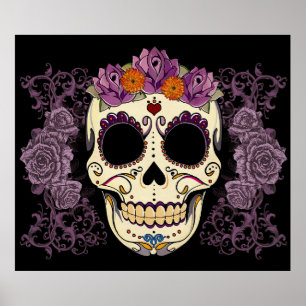 Cráneo del vintage e impresión de los rosas