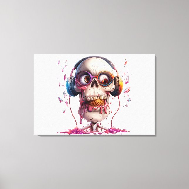 💀🍦 Cráneo Divertido con Auriculares Impresión Ar (Anverso)
