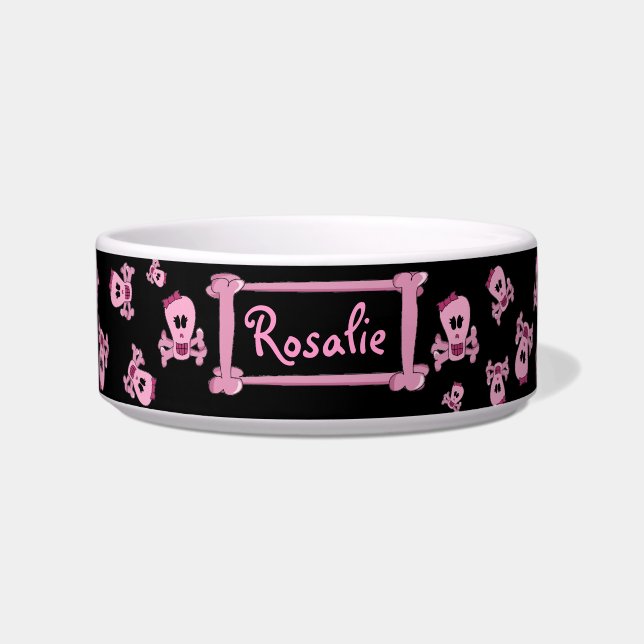 Cráneo femenino rosado con el cuenco personalizado (Frente)