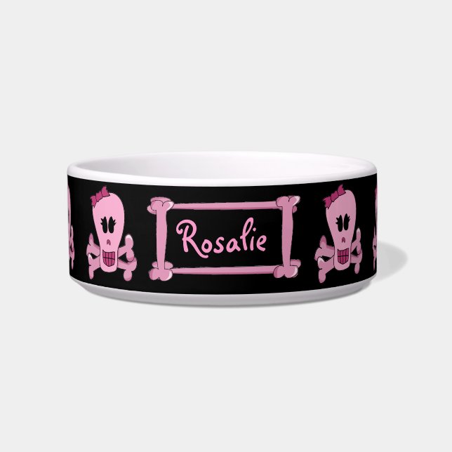Cráneo punky rosado con el cuenco personalizado (Frente)