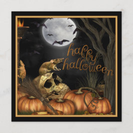 Cráneo, ratas e invitación del fiesta de Halloween