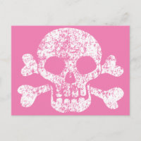 Cráneo rosa y postal de los huesos cruzados