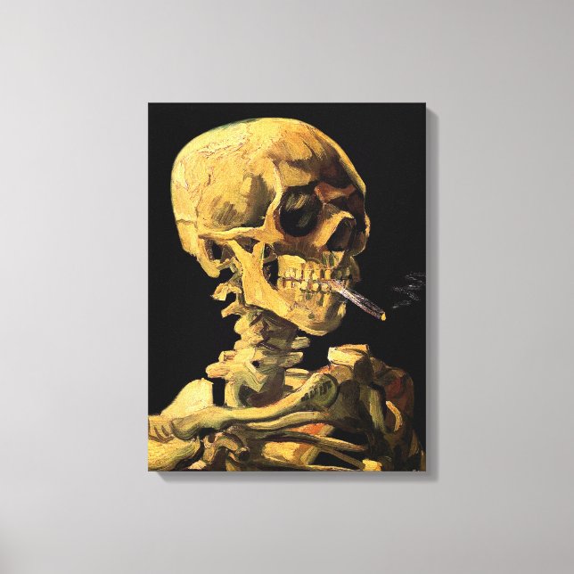 Cráneo Van Gogh Con Cigarrillo Quemado Gran Lienzo (Anverso)