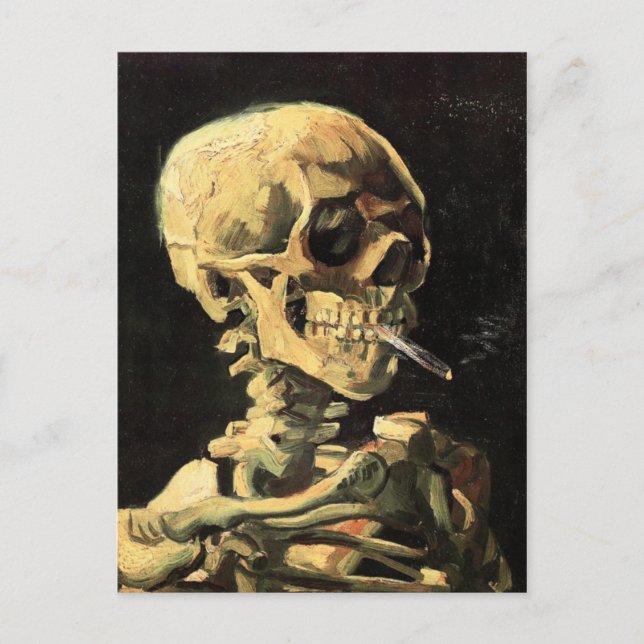 Cráneo Van Gogh con postal de cigarrillo en llamas (Anverso)