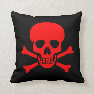 Cráneo y almohada rojos de la bandera pirata