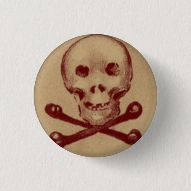 Cráneo y bandera pirata botón redondo de 1 pulgada (Anverso)