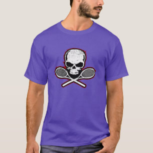 Cráneo y camiseta cruzada del tenis de las estafas