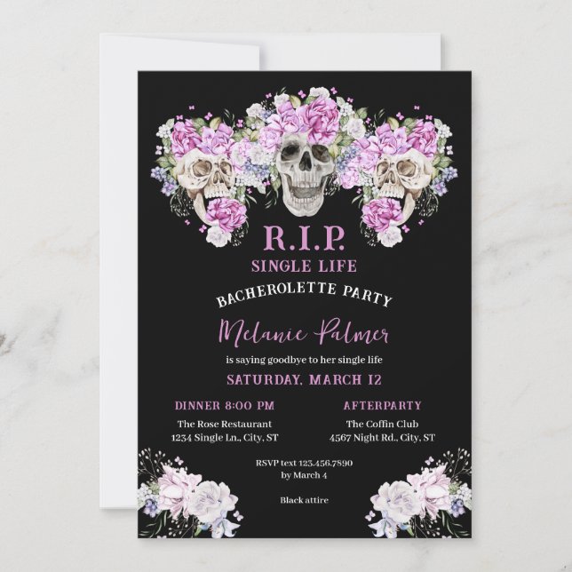 Cráneo y Rosas R.I.P. Invitación a la fiesta de Ba (Anverso)